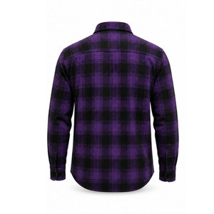 เสื้อเชิ้ตทำงานแขนยาวลายสก๊อตสีม่วงดำสำหรับผู้ชาย ผ้าฝ้ายปักโลโก้ สวมใส่สบาย แฟชั่นยูนิฟอร์ม - Product Image 3