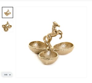 Bol décoratif en métal doré Design de cheval Pièce maîtresse polyvalente Décoration de table de luxe fonctionnelle pour le service Présentoir de rangement - Product Image 1