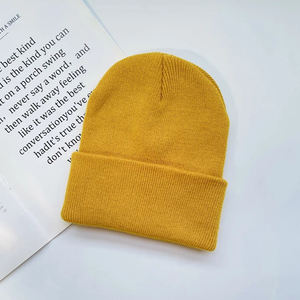 Gorro con puños acanalados de Color sólido, gorro de punto acrílico cálido para invierno para hombres y mujeres, uso diario informal - Product Image 2