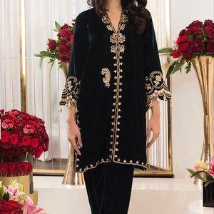 KURTA เดรส DHOTI SALWAR อินเทรนด์ผ้ากำมะหยี่,ลูกปัดแก้วคริสตัลตกแต่งงานปาร์ตี้สวมใส่/แต่งงาน @ 2022 - Product Image 1