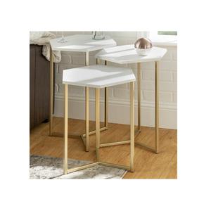 Natural <b>White</b> Wood Coffee <b>Table</b> with Decorative Metal Top for <b>Dining</b> and Hotel Furniture for Housewarming - Product Image 5