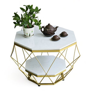 Contemporary Diamond-Shaped Convertible <b>Sofa</b> <b>Table</b> with Stone Top for Living Room - Product Image 1