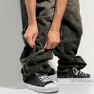 Los últimos fabricantes de ropa de alta calidad personalizada con diamantes de imitación de pierna ancha de gran tamaño acampanados Denim Wash Jean Man Baggy - Product Image 3