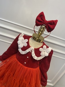 Boutique diseño niñas Rosa tul princesa vestido de fiesta de alta calidad manga larga lazo nudo cumpleaños vestido Halter modelo número nuevo - Product Image 5