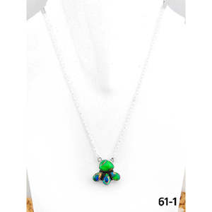 Southwest Style Peacock Dahlia <b>Opal</b> <b>Necklace</b> Handmade with Sterling Silver & Bezel Setting - Product Image 1