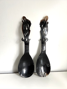 Cucharas de cuerno de búfalo natural Utensilios de cocina de mango largo Tenedores y cucharas para uso doméstico para reventa - Product Image 2