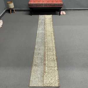 Turkish <b>Runner</b> <b>Rug</b> 1.6x9 ft (49x273 cm), Gray Solid Vintage <b>Rug</b> - Product Image 1