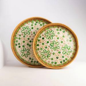 Nouveau Style nacre plateau taille personnalisée rotin bois plateaux de service décoration de la maison cuisine stockage nourriture servant os matériel - Product Image 1