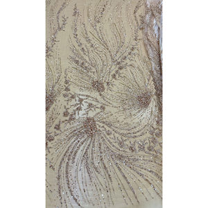 Tela de Lujo con Bordado Floral Champagne Stardust, Malla de Encaje con Lentejuelas Metálicas Tejidas, Artículos en Stock, Estilo Liso - Product Image 3