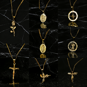 <span class=keywords><strong>Collana</strong></span> Impermeabile in Acciaio Inossidabile Dorato per Uomo, Ciondolo Retrò a Croce, Bussola, Angelo, Stile Punk, Gioielli Maschili, Vendita all'Ingrosso, Logo Personalizzato - Product Image 2