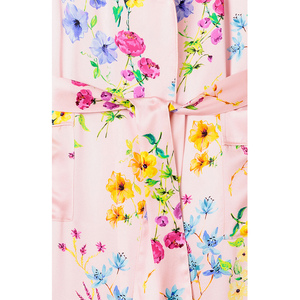 New Arrival 100% Silk Satin Women's Robe Comfortable V-Neck Self <b>Tie</b> Tassel Belt Custom Embroidery Soft Sleepwear for Summer - Product Image 6