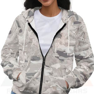 Sudadera con Capucha para Mujer, Estilo Táctico Invernal, Tejido de Felpa, Estampado Gris Claro y Blanco por Sublimación, Mezcla de Algodón Suave, Logotipo Frontal - Product Image 6