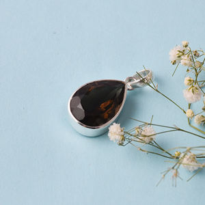 Quartz fumé naturel en forme de poire pierre précieuse en argent sterling 925 avec pendentif plaqué argent pendentif à la mode à la mode pour femmes hommes - Product Image 4