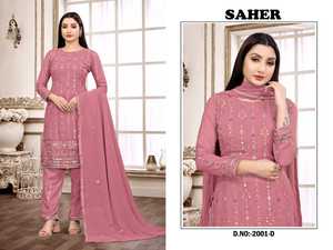Soporte de ropa especial Eid/Diseño de hoja perenne para adultos Heavy Faux Georgette Salwar Kameez con trabajo de bordado de secuencia para la venta - Product Image 3