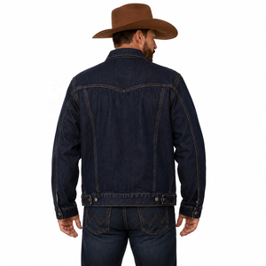 Veste en jean bleu foncé pour homme, style décontracté sans col, simple boutonnage, coupe droite, en coton délavé, style camionneur, séchage rapide, idéale pour l'hiver - Product Image 2