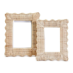 Rustic Handmade Natural Wood Mirror Frame Rectangle Vertical Wall Mount Luxurious Handwoven Rattan & Solid Wood Frame Collection - Product Image 2