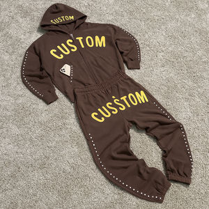 Sudadera con Capucha y Pantalones Deportivos Holgados con Logotipo Personalizado, Serigrafía, Pedrería, Cierre de Cremallera, Ropa Deportiva de Algodón Grueso para Hombre - Product Image 1