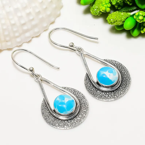 ต่างหูอัญมณีลาริมาร์ธรรมชาติ925เงินสเตอร์ลิงทำมือห้อยเครื่องประดับหรูหราของขวัญสำหรับราคาโรงงานขายส่ง - Product Image 2