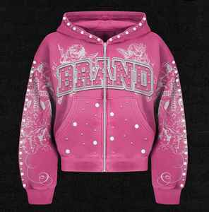Custom Heavyweight Cotton <b>Hoodie</b> with Custom Rhinestone <b>Work</b> Unisex Logo Pullover <b>Hoodie</b> for Streetwear OEM Printed <b>Hoodie</b> - Product Image 3