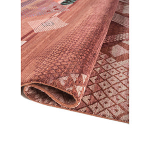 Alfombra Manchaha de Lana y Seda de Bambú con Patrón Geométrico Anudada a Mano en Rojo y Naranja - Para Uso Doméstico Les-2695 - Product Image 2
