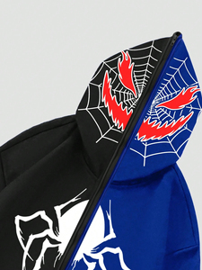 เสื้อฮู้ดซิปมีสองสีสำหรับผู้ชายเสื้อฮู้ดพิมพ์ลายแมงมุมพร้อมพิมพ์แบบกำหนดเอง - Product Image 4