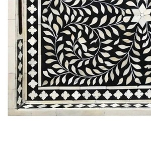 Plateau de service en os incrusté de rayures noires et blanches, plateau en os incrusté fait à la main - Product Image 3