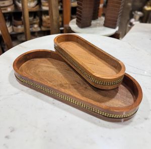 Qualité haut de gamme pour bois Rectangle Table basse plateaux perles en laiton bol plateaux plaque de charge à la main Ramadan Diwali - Product Image 1