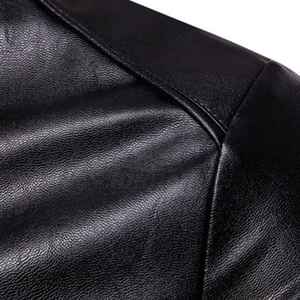 Chaqueta de cuero casual de invierno para hombre al por mayor con cuello alto, teñido liso y cierre de cremallera - Product Image 5