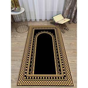 Alfombra de Oración Dorada y Negra: Tapete Islámico para Adoración, Diseño Elegante, con Pelo Suave - Product Image 5
