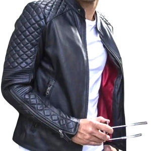 <b>Cafe</b> <b>Racer</b> Style Men's Winter Motorcycle <b>Leather</b> <b>Jacket</b> Turn-down Collar Patchwork Solid Color Zipper Closure Front Logo - Product Image 4