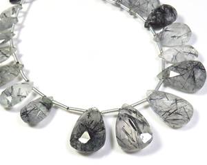 ลูกปัดลูกแพร์ briolette เหลี่ยมเพชรพลอยควอตซ์สีดำรูไทล์8-17มม. 8เส้นเข็มควอทซ์อัญมณีหลวม - Product Image 2