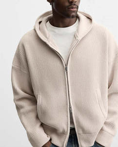 Sweat-shirt à capuche en tricot pour homme, avec fermeture éclair, design simple, couleur unie, manches longues, épaules tombantes, logo personnalisé OEM - Product Image 2