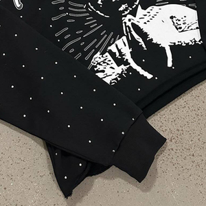 Venta al por mayor personalizado Bling Rhinestone Sudadera con capucha diseño esqueleto cráneo personalizado ácido lavado Rhinestone sudaderas con capucha hecho en Pakistán 2025 - Product Image 5