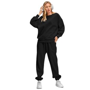 Conjuntos de prendas de vestir exteriores de 2 piezas de moda de otoño de alta calidad para mujer, sudadera transpirable de gran tamaño, pantalones de chándal holgados tejidos de invierno - Product Image 5