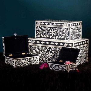 โบนอินเลย์ที่ออกแบบเองงานฝีมือร่วมสมัยประเพณีตู้ดอกไม้แบบดั้งเดิมห้องนั่งเล่นแบบฝังกระดูกจากอินเดีย - Product Image 2