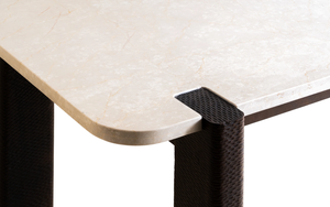 Hand Carved Detailing Sculpt Edge Pattern Geometric Solid Acacia Wooden Interlocked legs Bottochino Marble Luxury <b>Dining</b> <b>Table</b> - Product Image 4