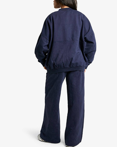 ชุดวอร์มออกกำลังกายผู้หญิง แขนเสื้อแบบดรอปโชว์เดอร์ ผ้าฝ้าย 100% สำหรับฤดูใบไม้ร่วง ชุด 2 ชิ้น เสื้อแจ็คเก็ตซิปและกางเกงขายาว สีน้ำเงิน เป็นมิตรต่อสิ่งแวดล้อม ผลิตจากผ้าฝ้ายยั่งยืน - Product Image 2