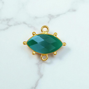 Marquise Green <b>Onyx</b> Gemstone Bezel Charm Connector- DIY Fashion Charms Making Jewelry - 925 Silver Connector - Product Image 1