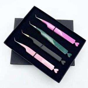 Best Selling Anti-Magnetic 10mm Eyelash Tweezers Stainless Steel Precision <b>Tools</b> <b>Pink</b> Green Black Heart Tip <b>Box</b> Packaging OEM - Product Image 1