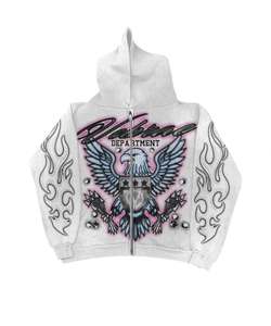 Sudaderas con capucha Logotipo personalizado Serigrafía Zip up Sudadera con capucha Ropa de calle Lavado ácido Todo estampado Drop Shoulder Hoodie para hombres - Product Image 4