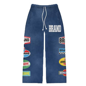 New Custom Casual Solid Distressed Drawstring Stacked Flared Winter Tracksuit Acid <b>Washed</b> Lightweight Unisex Sweatpants Hoodie - Product Image 2