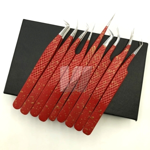 Pinzas de pestañas con logotipo personalizado de alta calidad, pinzas de extensión de pestañas con punta de volumen granate clásicas de acero inoxidable sostenible - Product Image 2