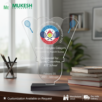 Trophée de badminton en acrylique personnalisé, gravé et poli, de haute qualité et durable, imprimé en typographie, pour événements sportifs, récompenses pour les joueurs, Mukesh