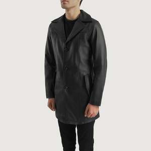 Manteau en cuir <span class=keywords><strong>noir</strong></span> slim pour homme Brawnton, parka élégante à capuche avec boutons décoratifs, <span class=keywords><strong>trench</strong></span> décontracté pour l'automne en laine satinée - Product Image 2