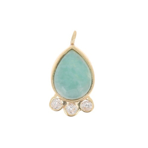 Wholesale Amazonite Gemstone Drop-Shaped Pendant 14x7mm Bezel Set CZ Pyramid Pattern Sterling <b>Silver</b> Gold Vermeil Pearl Material - Product Image 1