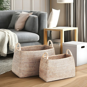 TienPhong Vente en gros Paniers étroits en rotin de Birmanie, Lot de 2-Paniers de rangement et d'organisation naturels tissés à la main pour la maison et le bureau - Product Image 3