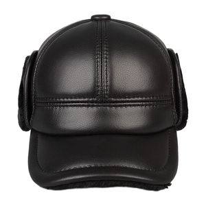 Sombreros de invierno de cuero genuino de alta calidad con piel en el interior, gorra informal para exteriores, hombres y mujeres, logotipo personalizado, fiestas, temporada de invierno - Product Image 2
