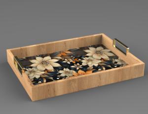 Bandeja DE SERVICIO DE Color esmaltado con forma de hexágono de madera de lujo con mango acabado de Metal dorado para decoración del hogar y uso de cocina - Product Image 2