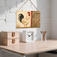 Décoration Murale Rustique en Bois Coq 30x20cm, Panneau MDF Paysage avec Corde de Jute, pour Ferme, Jardin, Maison, Décoration Champêtre