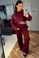Meilleure vente Ensemble de survêtement 2 pièces pour femmes bordeaux personnalisé Jogger et sweat-shirt court avec détail de couture Ensemble de survêtement deux pièces pour femmes
